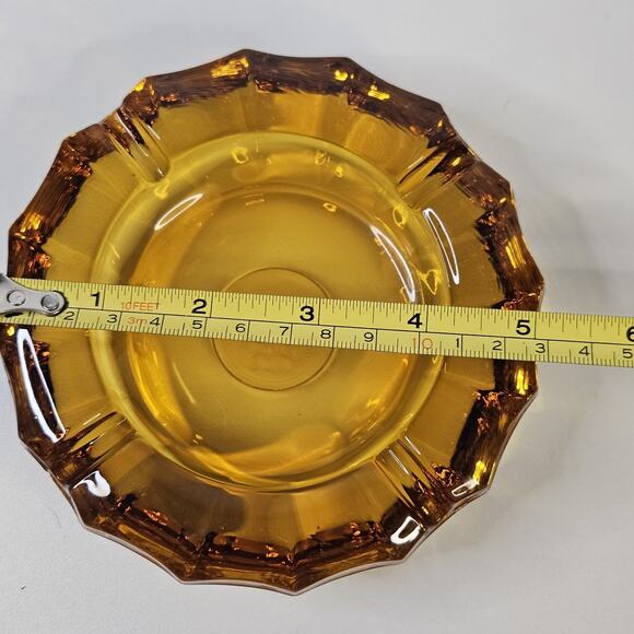 Vintage Fostoria Heavy Amber Glass 1887 Eagle Coin Cigarette Ashtray 5" - Picture 5 of 6